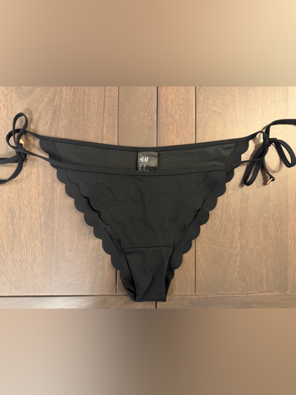 H&M Black String Bikini Set with Scalloped Edge